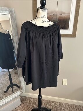 Black Off-Shoulder Smocked Neck Women’s Top